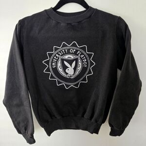 RARE Vintage 90s University of PlayBoy Black Crewneck Sweatshirt Size XS Womens